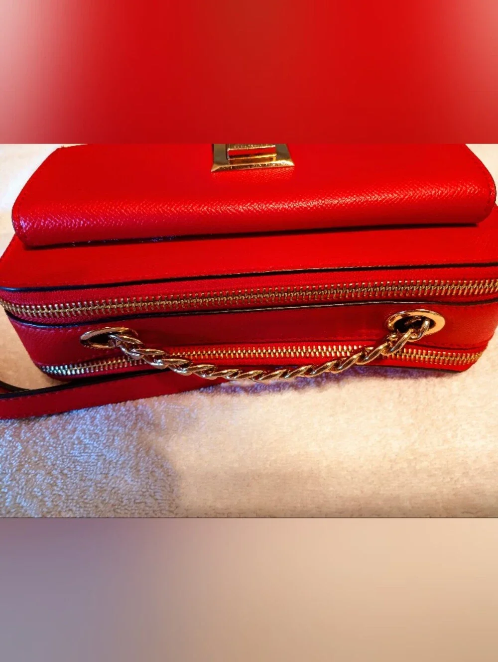 Michael Kors Red Leather Gold Chain Shoulder Bag